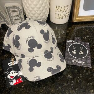 Disney Gray Mickey Mouse Cap and Earring Set